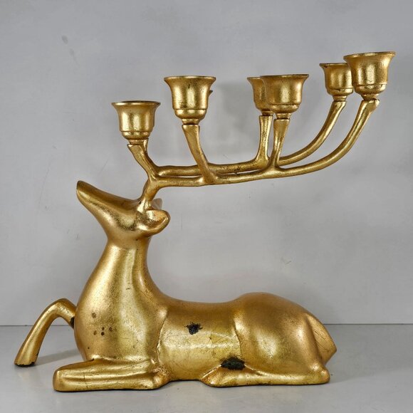 Gold Reindeer Candleholder 12" Dillards Trimmings Metal Candelabra - Picture 4 of 11